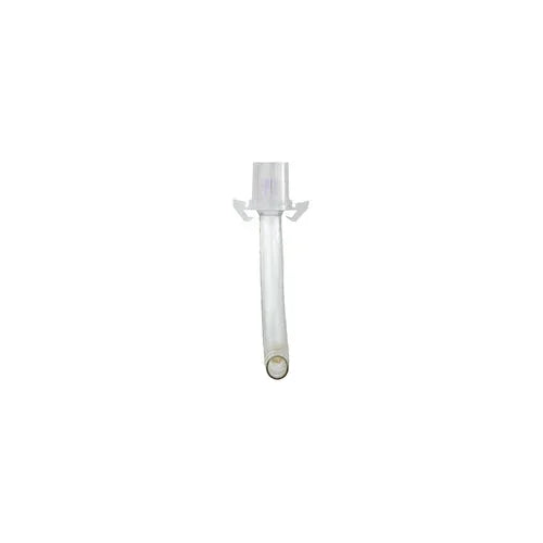 Clear plastic medical airway tube for respiratory care on white background