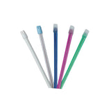 Five colored Yankauer suction tips for medical suctioning, isolated on white background.