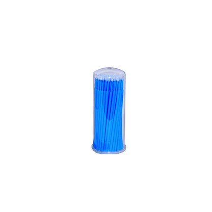 Blue disposable applicator sticks in clear plastic container for esthetic or medical use