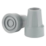 Gray rubber cane tips for walking aids, mobility accessory, two pieces on white background.