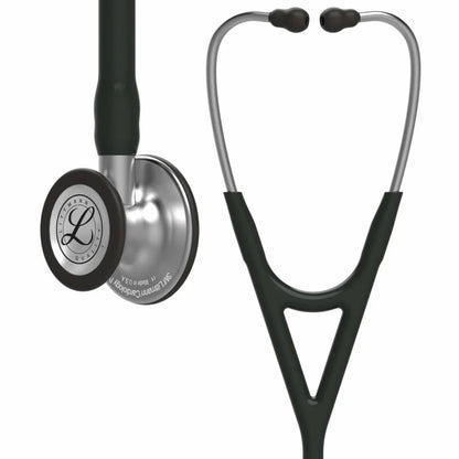Black and silver cardiology stethoscope with dual head chestpiece for medical use
