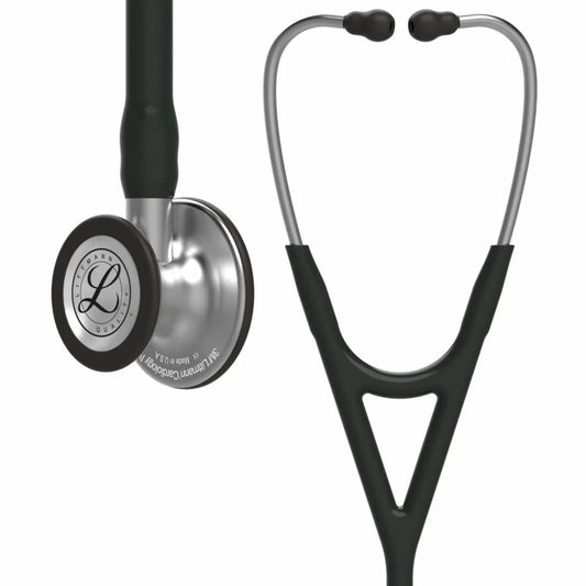 Black and silver cardiology stethoscope with dual head chestpiece for medical use