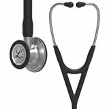 Cardiology stethoscope with black tubing and stainless steel chestpiece for medical use