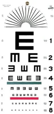 Eye chart for vision testing with rows of black E characters in different sizes on white background
