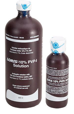 Two bottles of LORIS 10% PVP-I povidone iodine antiseptic solution for medical use
