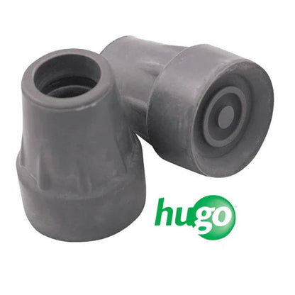 Grey rubber cane tips for walkers or walking canes, Hugo branding visible
