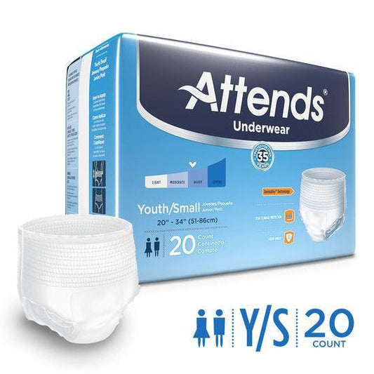Attends Underwear Youth/Small 20 count pack, disposable incontinence underwear