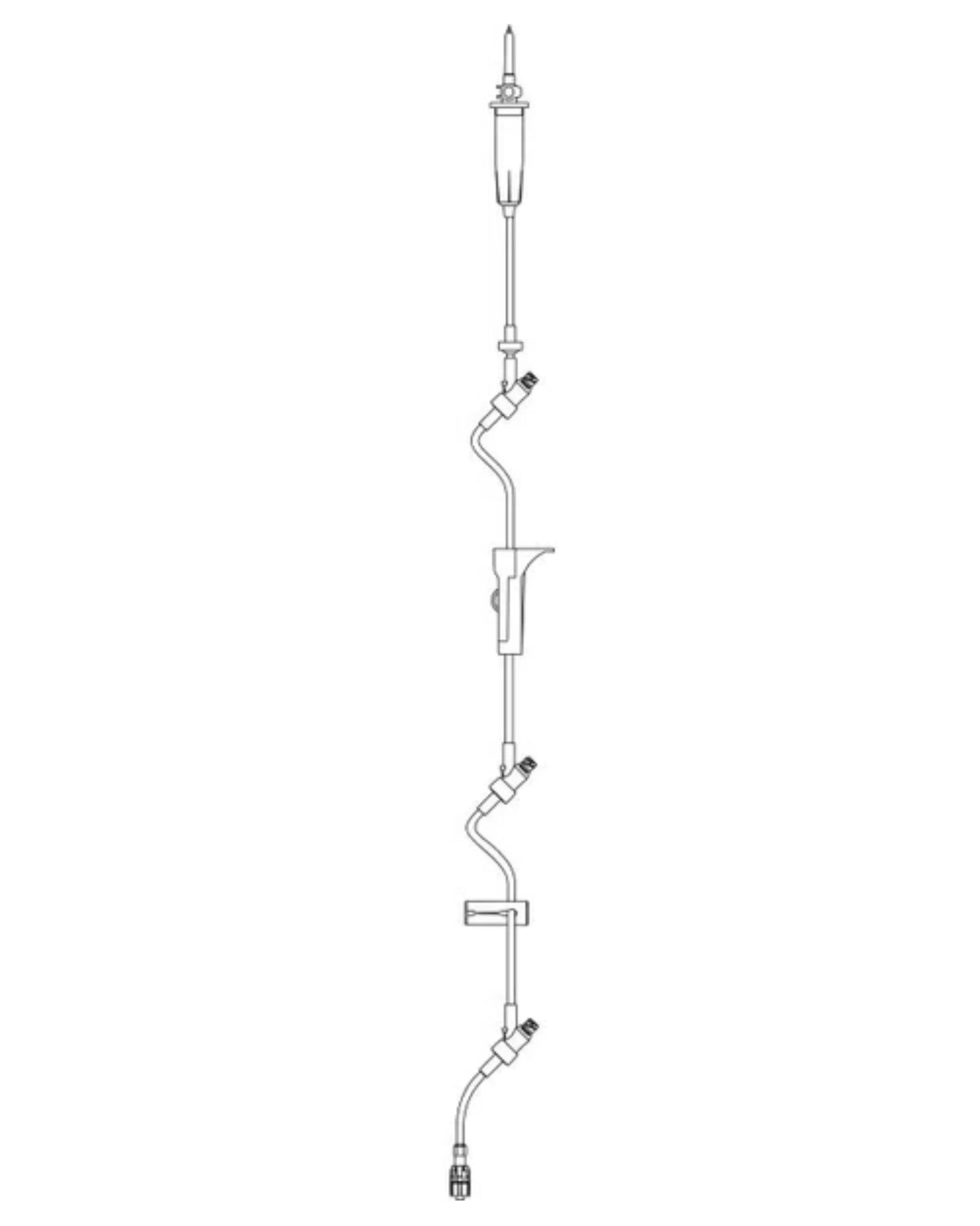 IV infusion set with tubing, connectors, and drip chamber for medical use