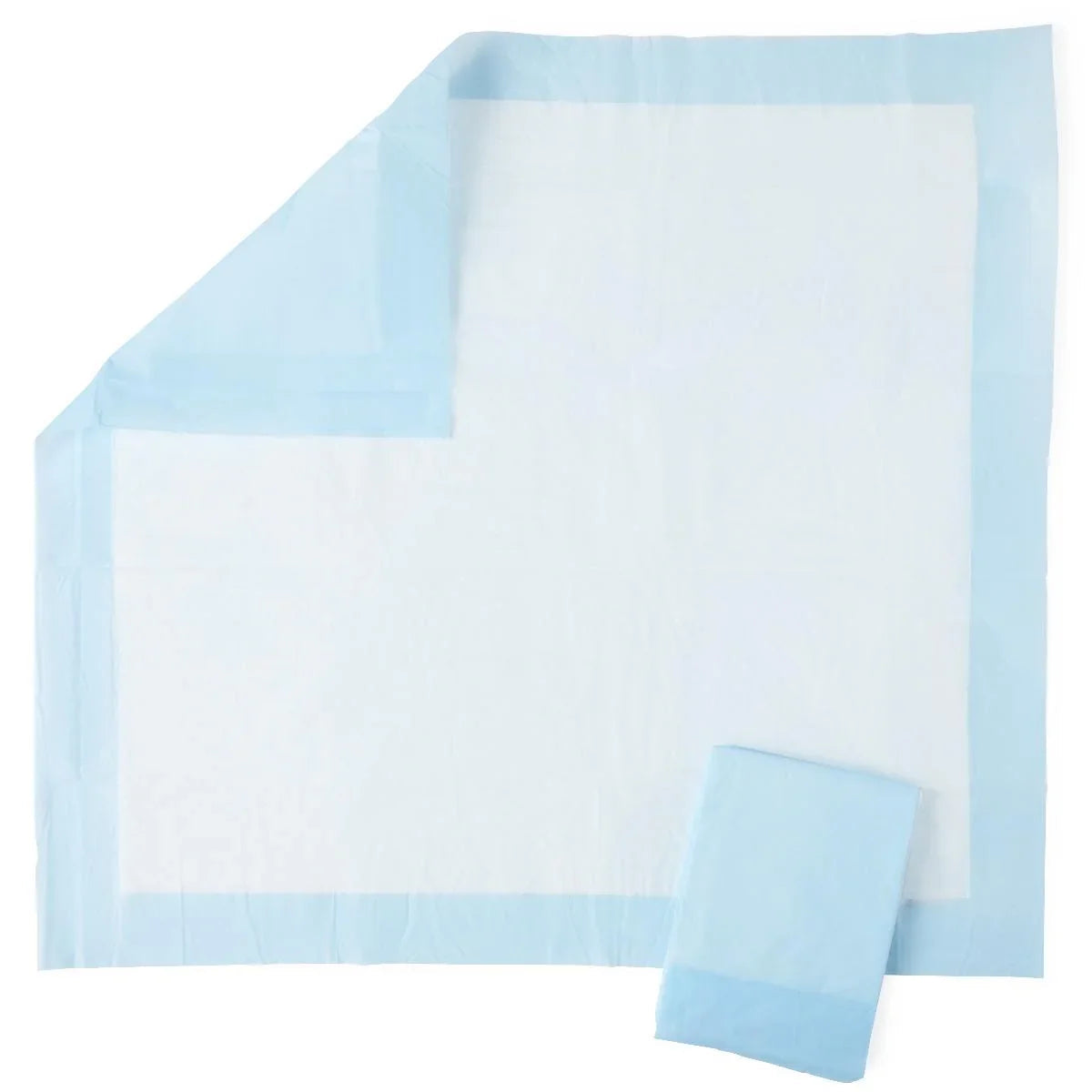Disposable underpad with blue border, absorbent bed sheet for home care or medical use