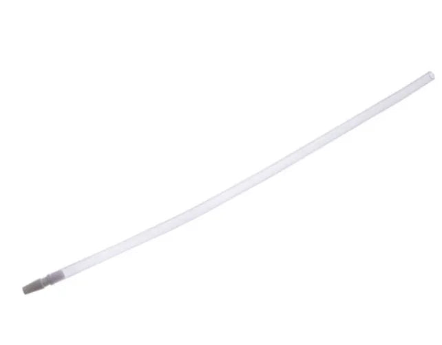 Clear plastic suction catheter for medical respiratory care, isolated on white background