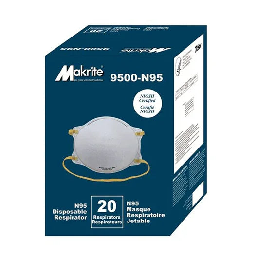 Makrite 9500-N95 disposable respirator mask box, 20-pack, NIOSH certified
