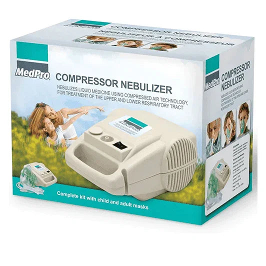 MedPro compressor nebulizer kit box with child and adult masks for respiratory care
