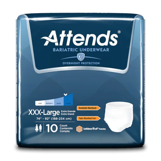 Attends bariatric underwear XXX-large, overnight protection, 10 count, adult incontinence product