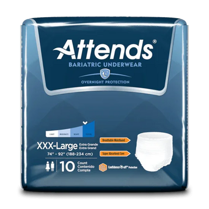 Attends bariatric underwear XXX-Large, overnight incontinence briefs, 10 count pack