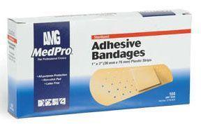 Box of MedPro adhesive bandages for wound care, first aid plastic strips, 100 count