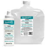 Wavelength ultrasound gel bottles for medical use, 250ml and 5L sizes shown