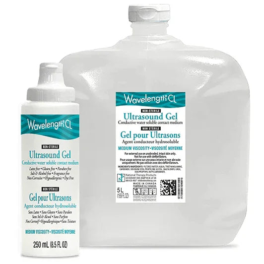Wavelength ultrasound gel bottles for medical imaging and diagnostic procedures