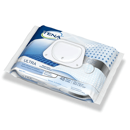 TENA Ultra hypoallergenic adult cleansing wipes, 48 count pack with flip-top lid