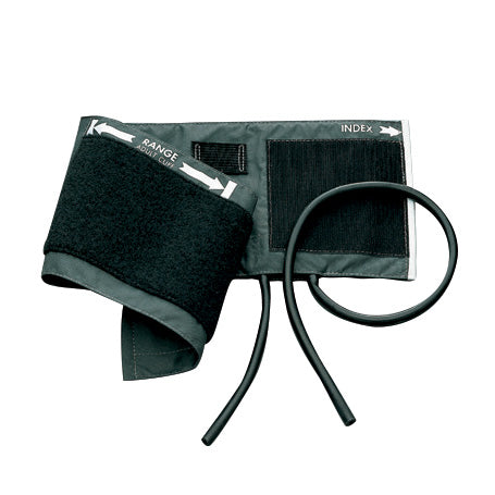 Black blood pressure cuff with range and index markings for home medical use