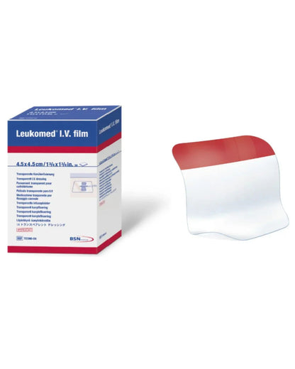 Leukomed IV transparent film dressing box with single transparent dressing shown