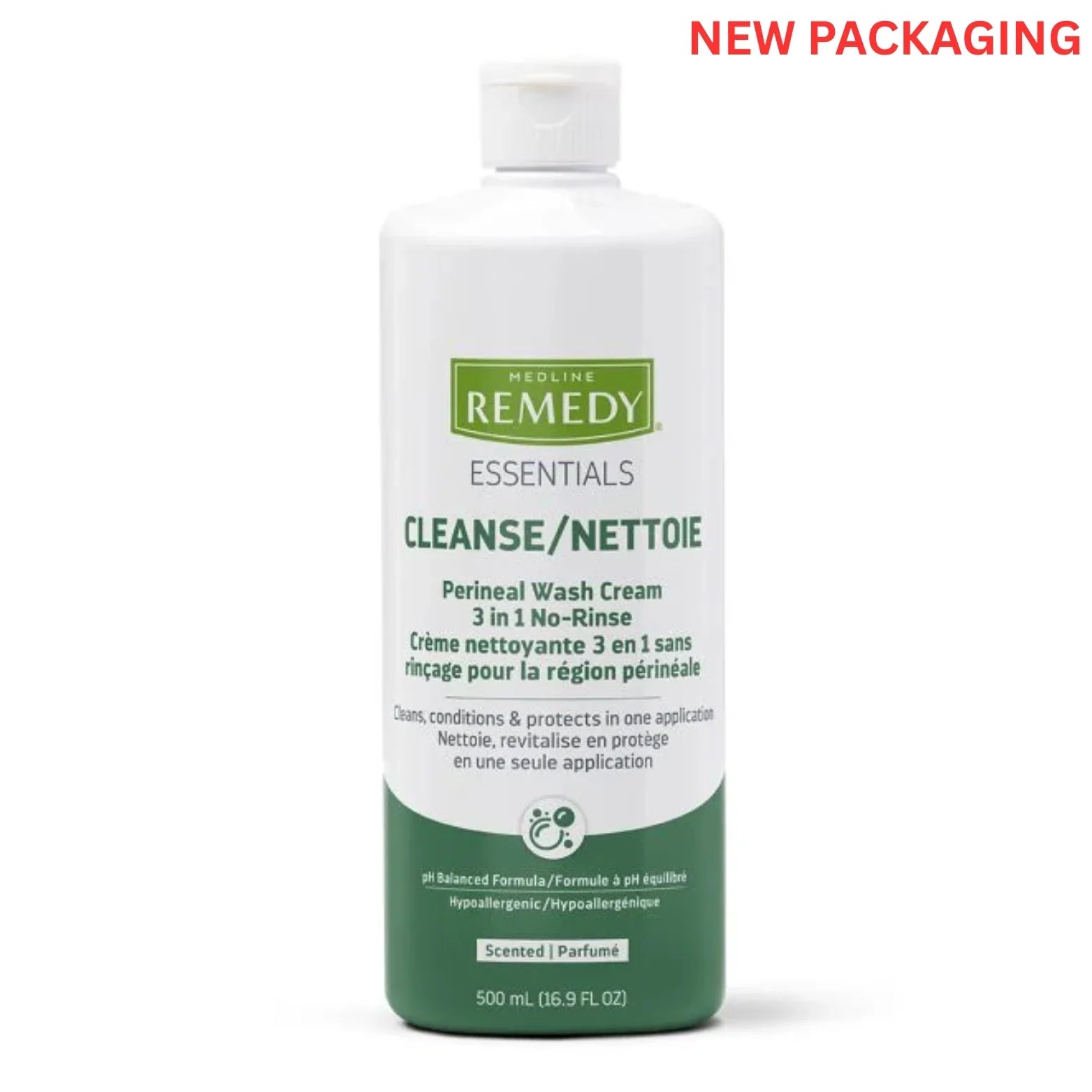 Medline Remedy Essentials Cleanse perineal wash cream 3-in-1 no-rinse, new packaging, 500ml bottle