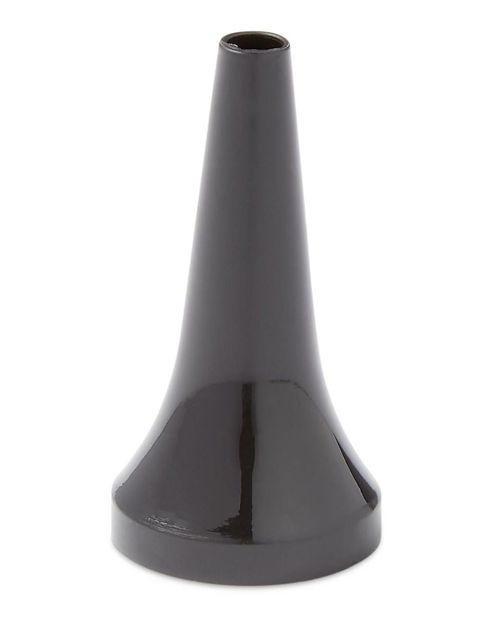 Black cone-shaped medical funnel for home care or lab use, smooth surface, white background
