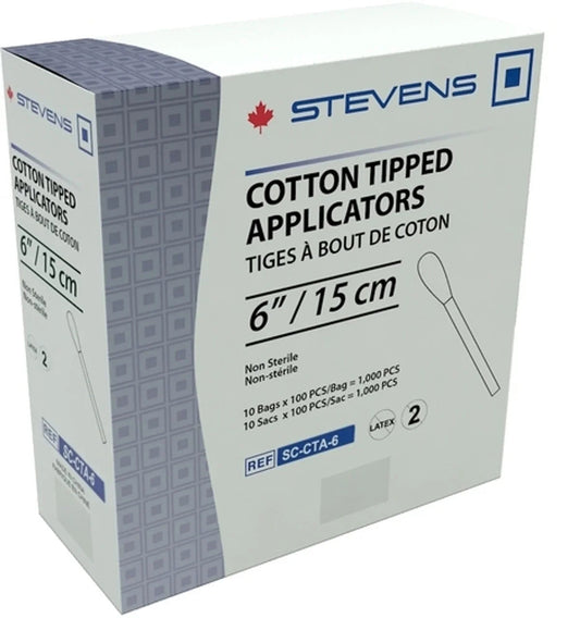 Box of non-sterile 6 inch cotton tipped applicators, 1000 count, medical supply