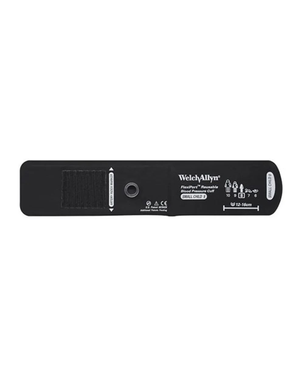 Reusable small child blood pressure cuff, black, with clear labeling and no tube or connector