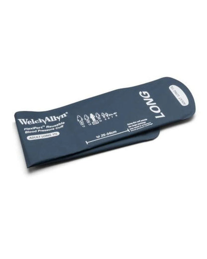 Reusable adult blood pressure cuff, navy blue, labeled FlexiPort LONG size 26-34cm