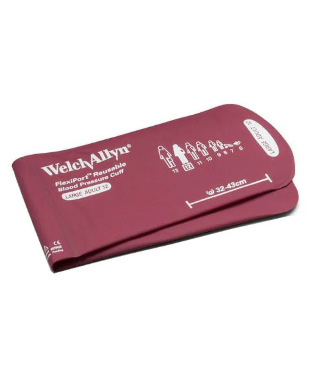 Maroon reusable blood pressure cuff for large adults, FlexiPort, size range 32-43cm.