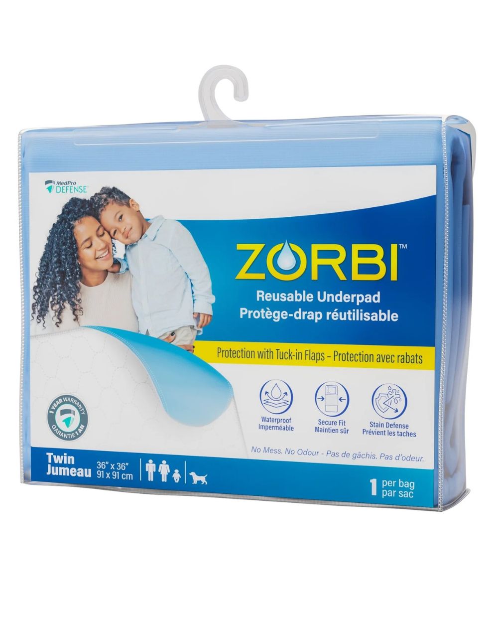 Zorbi reusable waterproof underpad with tuck-in flaps, twin size, for home care and incontinence protection