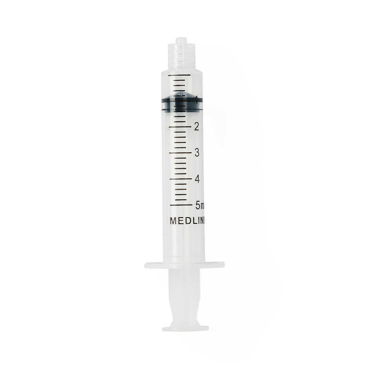 5ml medical syringe with measurement markings, clear plastic, isolated on white background