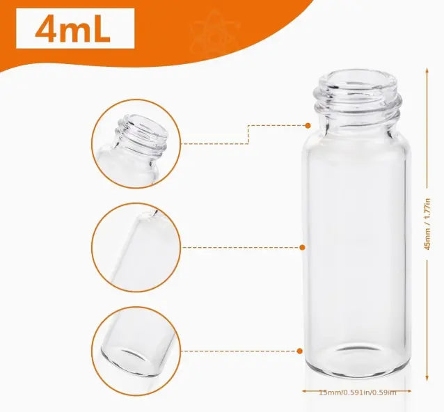 4 ml 20pcs Clear Small Glass Vials with Leak-Proof Screw Caps Suitable for, PE Liner Caps Compatible for HPLC, GC, Sample Preservation, Borosilicate Glass Tubes for Chemistry, Biology, Pharmaceutical Testing