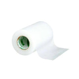 Medical adhesive tape roll, transparent, unrolled, used for wound care and bandage securement