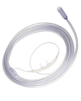 Clear nasal oxygen cannula with soft tubing for respiratory therapy