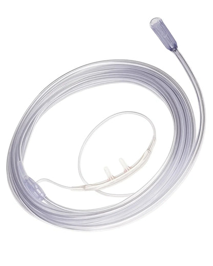 Clear nasal oxygen cannula with soft tubing for respiratory therapy