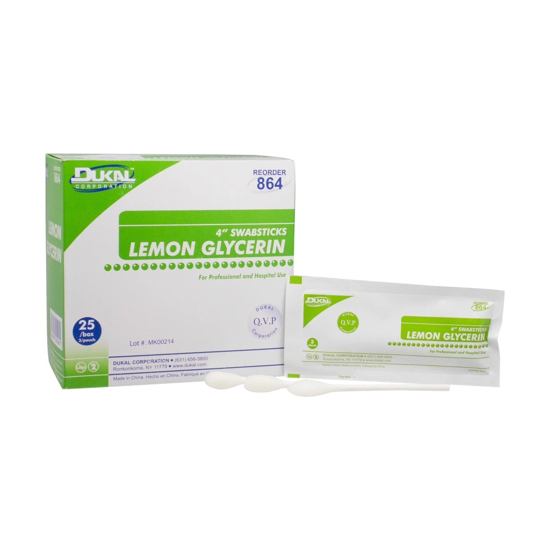 Dukal Lemon Glycerin swabsticks box with individually wrapped swabsticks for oral care