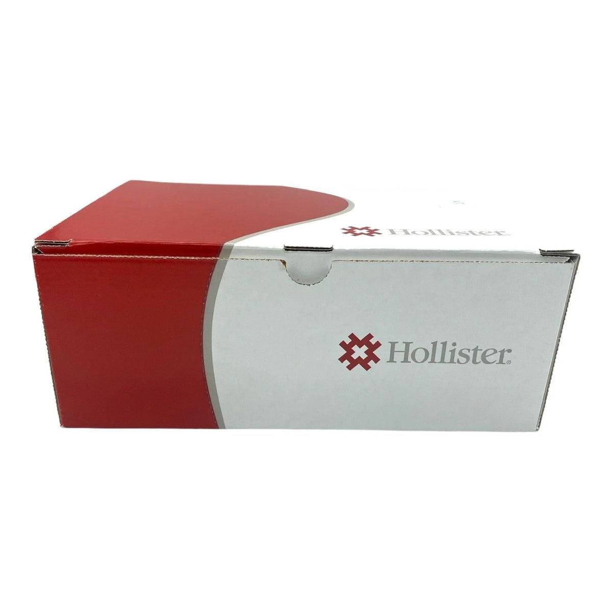 Hollister medical supplies box, white and red packaging, closed cardboard container