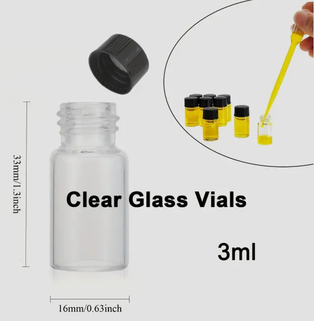 3 ml 100pcs Clear Small Glass Vials with Leak-Proof Screw Caps Suitable for, PE Liner Caps Compatible for HPLC, GC, Sample Preservation, Borosilicate Glass Tubes for Chemistry, Biology, Pharmaceutical Testing