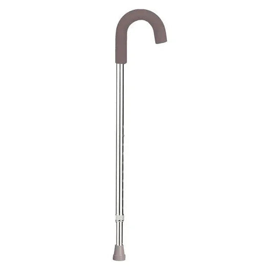 Adjustable silver walking cane with curved ergonomic handle for mobility support