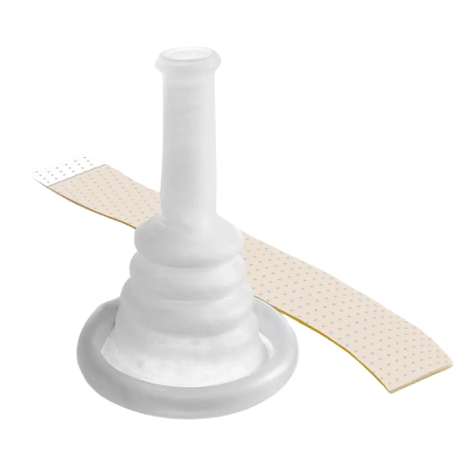 Male external catheter with adhesive strip for urinary incontinence care