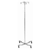 Adjustable stainless steel IV pole with four hooks and rolling casters for medical use
