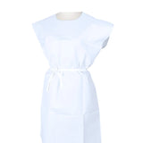 Disposable white medical gown with tie waist for healthcare or home care use