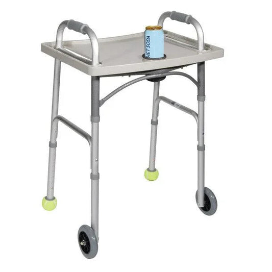 Medical walker with tray and drink holder, two front wheels, mobility aid for home care