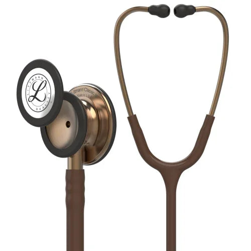 Brown medical stethoscope with chestpiece and ear tips for healthcare professionals