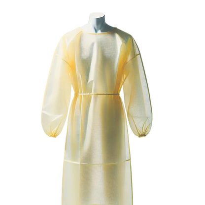 Disposable yellow isolation gown with long sleeves for medical protection