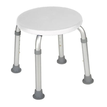 Round adjustable shower stool with non-slip rubber feet for home care and bathroom safety