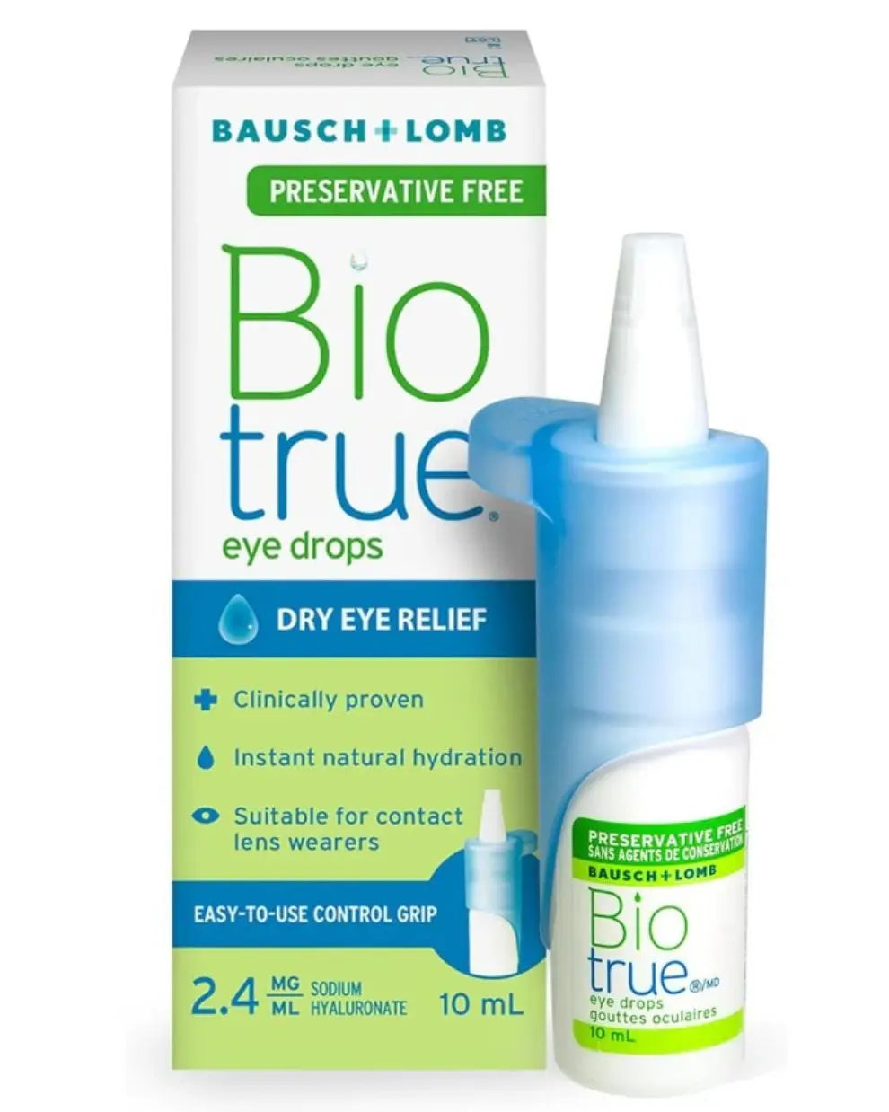 BioTrue preservative-free eye drops 10mL for dry eye relief with packaging visible