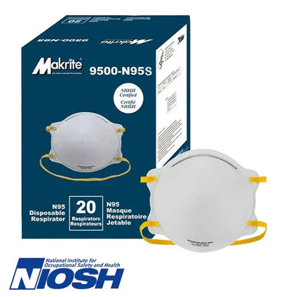 Makrite 9500-N95S NIOSH certified N95 disposable respirator mask, 20 pack box