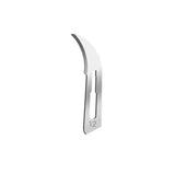 No. 12 curved stainless steel surgical scalpel blade on white background